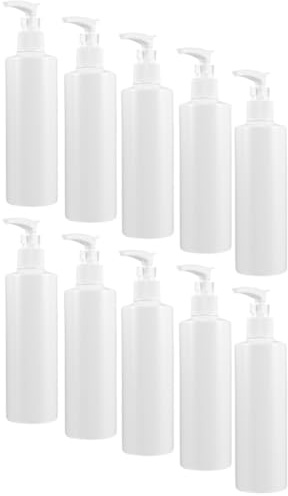 Flacon-Pompe Vide 250ml en Plastique, Lot de 10, Blanc | Contenant Rechargeable pour Voyage et Camping, Lavable, Usage Multi-Articles, Compatible Soins Visage et Lotion