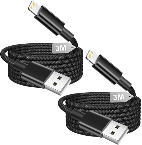 Long Phone Charger Cable 3M 2Pack,[Apple MFi Certified] USB to Lightning Cable Nylon Braided, Phone cable Fast Charging Lightning Lead Wire Cord for iphone 14 13 12 11 XS XR X 8 7 6 5 SE,iPad Pro/Air