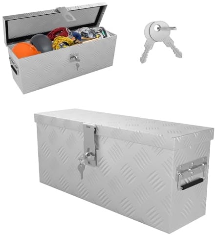 LZQ Alu Transportbox 52x16x22cm Deichselbox Werkzeugbox mit Schloss | Hochwertiges Alukiste, rostbeständig wasserdicht ergonomischer Griff abschließbar, für Werkzeug, Anhänger LKW & Baustelle