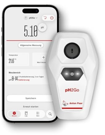 pH2Go, misuratore di pH digitale di Anton Paar - Sensore ISFET senza vetro, calibrazione guidata (ATC), alta precisione, connessione con app (iOS/Android) | idroponica, acquario, piscina, acqua, birra