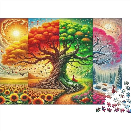 Puzzle 1000 Teile 38x26 cm aus Recyclingpapier für Erwachsene Vier-Jahreszeiten-Baum Saisonaler Baum lustige Aktivität für zu Hause Geburtstagsgeschenk