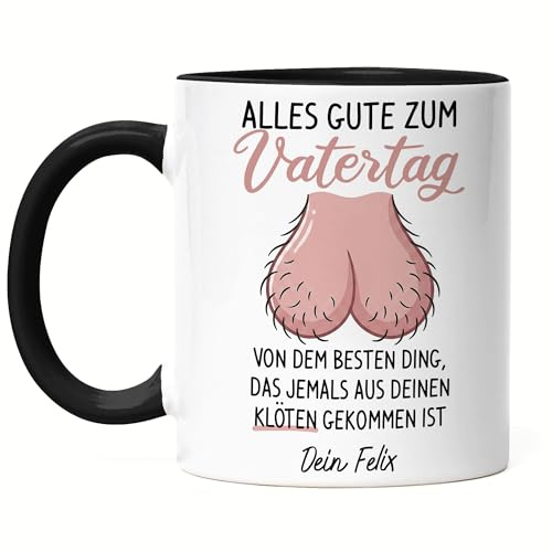 Lustige Vatertags Tasse mit frechem Spruch für Papa, personalisiertes Geschenk zum Vater-Tag, cooles Design für Männer, Daddy, Kaffeetasse - Tasse Schwarz