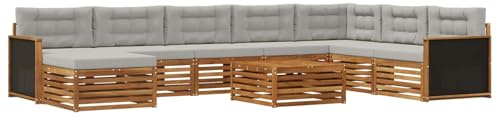 vidaXL Outdoor-Sofagarnitur mit Kissen 9 pcs Natürlich und Hellgrau, Gartenmöbel, modernes Outdoor-Sofa-Set, Akazienholz, modulares Sofa, ideal für Pool und Terrasse