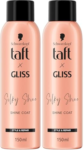 TAFT x GLISS Silky Shine Shine Coat (150 ml), Shine Spray bietet sofortigen Glanz für die Haare, bis zu 72 h Anti-Frizz-Effekt und Hitzeschutz bis zu 230°, für alle Haartypen (Packung mit 2)