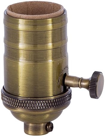 B&P Lamp® Heavy Turned Brass Socket with Brass Knob, Antique Brass Finish 3-Way Function, No Uno Thread