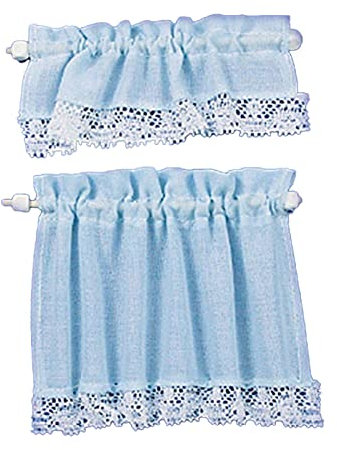 Melody Jane Puppenhaus Blau Vorhang &Überhang Aufgelegt Schienen Miniatur 1:12 Fenster Zubehör