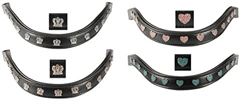 netproshop Reitsport Leder Stirnriemen für Trense mit Strass Symbolen Herz oder Krone (ca. 26x2cm) Größe Full, Groesse:Full, Farbe:Pink