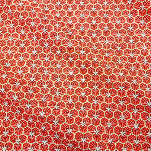 Stoff Baumwollstoff Meterware orange rot grenadine Blumen Waben Blüten Sechseck geometrische Figur