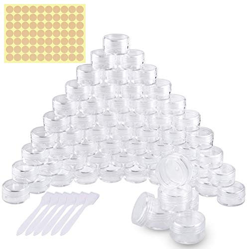 60 pièces Pots Cosmétiques Vide en Plastique Clair De Voyage Conteneurs Cosmétiques avec Mini Spatule pour Maquillage, Crème, Baume à lèvres, pot Échantillon (5g / 5ml, Transparente)