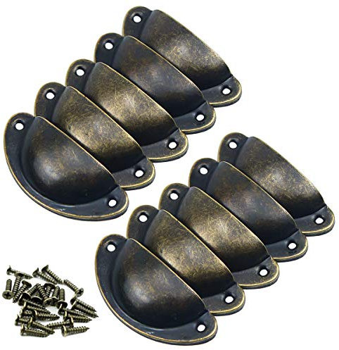 Boutons de Porte Lot de 10 Poignées Boutons de Meuble Vintage Boutons de Tiroir Metal Coquille et Bouton de Meuble pour Placards Armoire Commode Tiroirs Laiton Antique