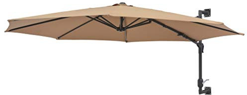yorten Wand-Sonnenschirm Wandmontage Gartenschirm Terrassenschirm Balkonschirm 8 Rippen Kurbelsystem 300 x 131 cm (Durchmesser x H) Taupe