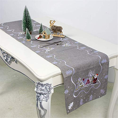 Molinter Tischläufer Weihnachten Tischband Baumwolle Leinen Tischdecke Desktop für Esszimmer Küche Dekoration 180X35CM (Grau)