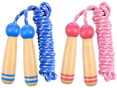kissral 2 Stück Springseil Kinder, Verstellbare Springseile mit Holzgriff und Baumwollseil Jump Rope Seilspringen Springen Seil Springenseil für Fitness Training/Spiel/Fett Brennen Übung