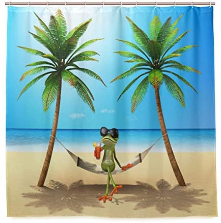 Rideau de Douche décoratif avec Crochets Motif Grenouille et Sapin Tropical, pour Maison, hôtel, 180 x 180 cm