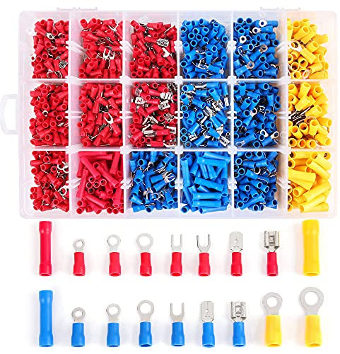 Flytuo 1280PCS Crimp Connectors Set - Assorted Insulated Butt Bullet Spade Fork Ring Connector Solderless Crimp Terminals Kit - Electrical Crimps for Secure Wiring