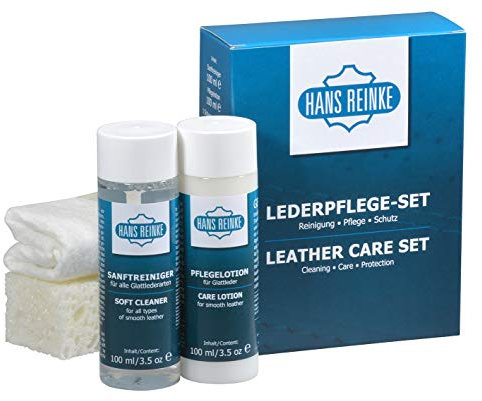 Hans Reinke Lederpflege Set 5-teilig für KFZ und Möbel | Aufbereitung | Innenraumpflege | Premium Produkt Deutscher Herstellung