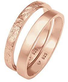 Elli Ring Damen Set Basic Look Gehämmert Kombinierbar in 925 Sterling Silber