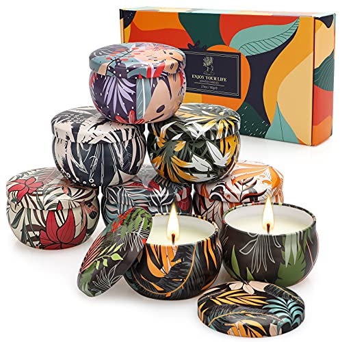 Amorxiao Scented Candle Gifts Set, 8 Pack 2.5Oz Aromatherapy Candles Natural Soy Wax Candles Sets, Long Lasting Portable Travel Tin, Summer Woman Candle Gifts for Birthdays, Anniversary