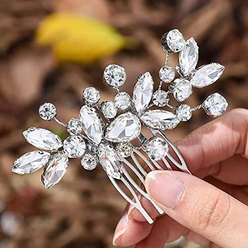 Edary Kristall Braut Hochzeit Haarkamm Haarschmuck mit seitlichen Kämmen aus Strass für Braut Frauen und Mädchen