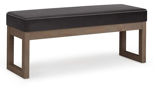 SIMPLIHOME Milltown Large Ottoman Bench - 44 inch Wide Upholstered Vegan Leather Rectangle Footstool Ottoman in Tanners Brown, Contemporary Bench for Bedroom with Cushioned Seat, Assembled