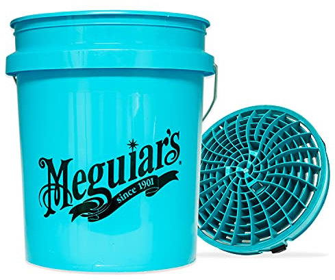 detailmate Autowäsche Set: Meguiars Blauer Wasch Eimer 5 Gallonen (19 l) mit Detail Guardz Dirt Lock Wascheimereinsatz Türkis für eine kratzerfreie Handwäsche