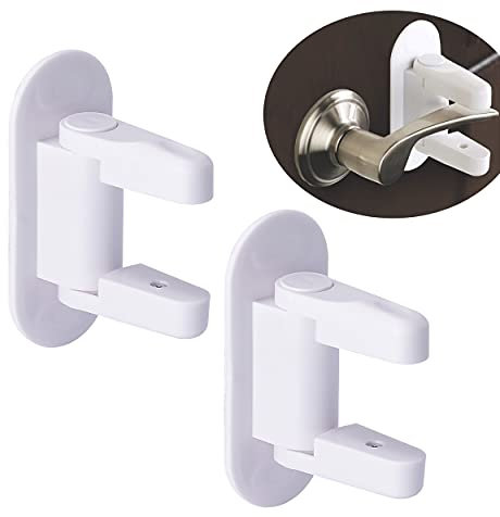 Safety Lock Door Handle,2 pcs Door Lever Lock Child Proof Door Locks Bedroom Door Safety for Babies, Toddlers,Children and Pets, Self Adhesive,White