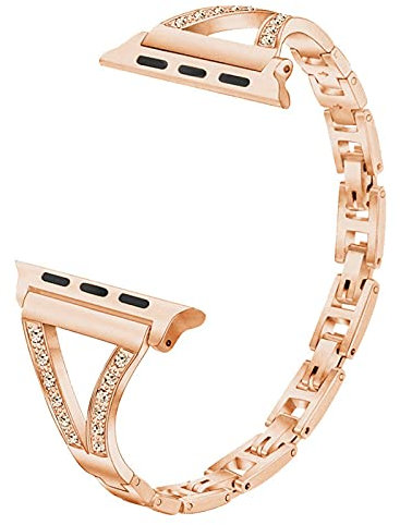 Pulsera de Metal Compatibles con Apple Watch 8 41mm Oro Rosa, Glitter Correas de Metal Purpurina Correa de Repuesto de Acero Inoxidable Compatible con iWatch 38mm 40mm 41mm Series 9 8 7 6 5 4 3 2 1