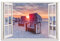 Advertising & Displays Werbecenter Berlin Leinwandbild mit Fensterblick - Strandkörbe im Sonnenuntergang 90x60cm Druck auf Leinwand moderner Kunstdruck XXL Wandbild