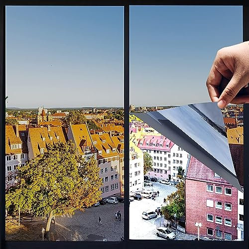 Spiegelfolie Selbstklebend Sichtschutzfolie für Fenster, Sonnenschutz Reflektierend Fensterfolie Wärmeisolierung 99% UV-Schutz Scheibenfolie Für Zuhause Büro Wohnzimmer Silber (40 x 400 cm)