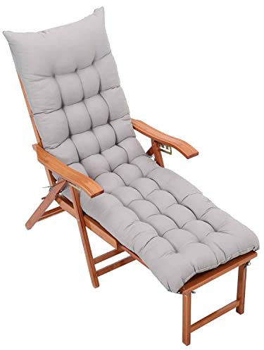 Warmiehomy Liegenauflage mit Antirutsch, 160x50x8cm Auflage für Gartenliege Outdoor, Dickes & Bequeme Polster Sonnenliege Auflage mit Einstellband, Kissen für Liegestuhl, Grau(Ohne Stuhl)