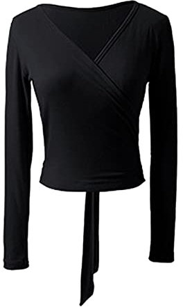 Jowowha Adult Ballet Wrap Top Dance Wrap Top Crossover Cardigan Long Sleeve for Womens Girls Black A M