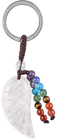 KYEYGWO Bergkristall Heilung Kristall Engelsflügel Schlüsselanhänger für Unisex, 7 Chakra Stein Schlüsselring Deko Heilstein Flügel Taschenanhänger Glücksbringer Anhänger für Schlüsselband