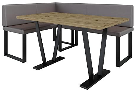 Eckbank Akiko Metal mit Tisch - Eckbankgruppe für Ihrem Esszimmer, Küche modern, Sitzecke, Essecke. Perfekt für Küche, Büro und Rezeption. Solide und Starke Verarbeitung. (Soft 30, 196x142 Links)