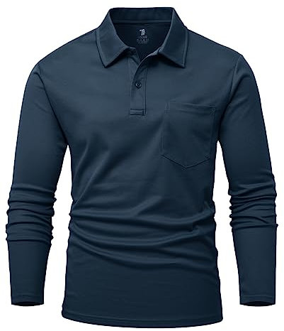 YSENTO Herren Poloshirts Langarm Golfshirts Schnelltrocknend Atmungsaktiv Outdoor Funktionell Tennis Arbeit Casual Polo T-Shirts Tops mit Brillenhalter(Marine,XL)