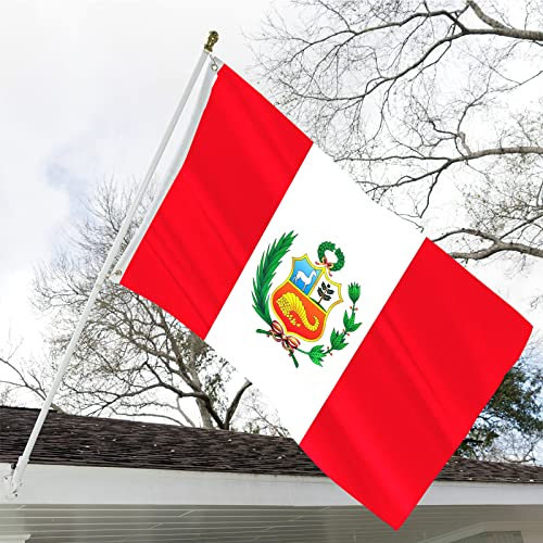 Bandera peruana de 3 x 5 pulgadas de doble cara bandera de Perú para exteriores, 3 capas 200D, poliéster resistente y cabecera de lona duradera