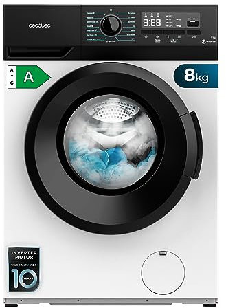 Cecotec Lavadora 8Kg Carga Frontal Bolero Dresscode 8300 Inverter Max A 1950W, 1400 rpm, 15 Programas, Motor Inverter Plus, Bajo Consumo, SteamMax, Panel de Control con Display LED