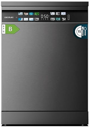 Cecotec Lavavajillas 60 cm Libre Instalación Bolero Aguazero 6700 Dark B. 15 Cubiertos, Bajo Consumo, Motor Inverter Plus, Pantalla Fullcolor XXL, Tercera Bandeja, 8 Programas, Dual Zone Wash, Dark