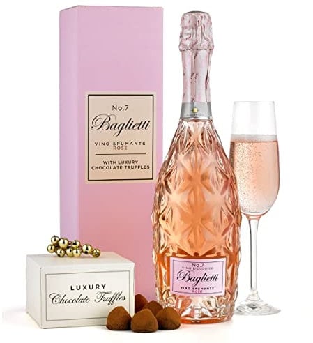 Thornton & France Sparkling Wine & Chocolates Gift Set For Her With Rose Wine & Chocolate Truffles In A Pink Gift Box | Birthday Gift For Her