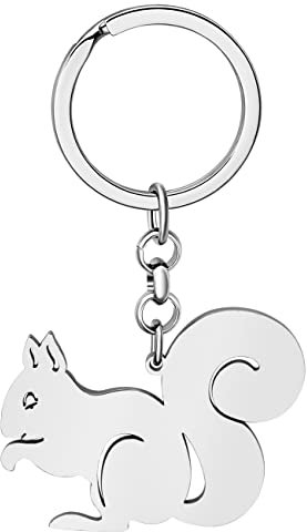 DUOWEI Süß Eichhörnchen Geschenke Edelstahl Schlüsselanhänger Ringe Charme Dekor Für Frauen Mädchen Naturliebhaber (Silber)