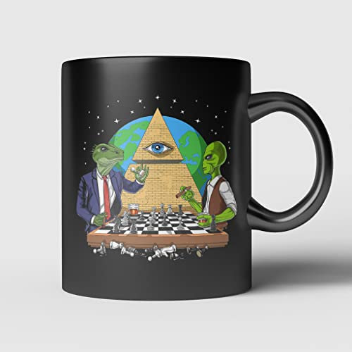 Personalisierte Tasse Becher Neuheit Keramik Tasse 330Ml Außerirdische Illuminati, Verschwörungstheorien, Weltraum-Ufo-Aliens, Allsehende Augenpyramide, Außerirdischer, Außerirdischer