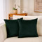 Hafaa Velvet Cushions with Covers Included Sets 4 (2 Cushion Covers 45 x 45, 2 Cushion Inserts) Luxury Decorative Square Throw Pillow Case Sofa Cushion with Invisible Zipper – Dark Green
