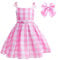Uivic Costume de Bar-bie pour fille, tenue de costumade du film Margot Robbie, robe vichy rose et blanc pour fête d'enfant, déguisement d'anniversaire (rose 1, 5 ans à 6 ans)