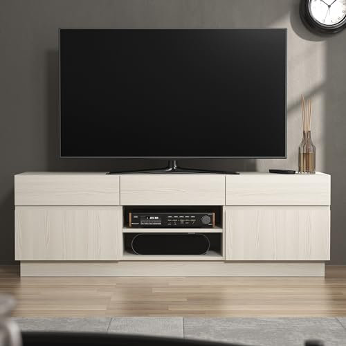 Galano Anderson TV Unit, Entertainment Centre for up to 60 TV, TV Unit with 2 Doors, TV Stand Cabinet for Living Room, Large Storage (Cream Oak)