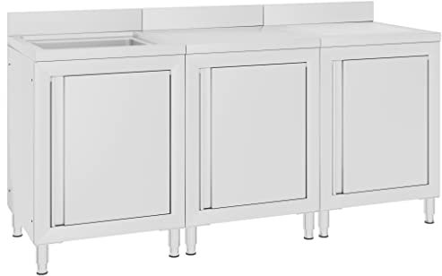 vidaXL Commercial Kitchen Sink Cabinet - Freestanding Stainless Steel 180x60x96 cm with Drainboard Top, Storage Space & Adjustable Feet