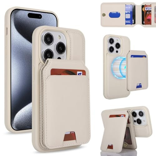 Zouzt for iPhone 15 Pro Detachable 2 in 1 Wallet Case with Card Holder for Magsafe, Magnetic PU Leather Flip Credit Slot Protective Phone Cover Women Men for iPhone 15 Pro 6.1 Inch - White