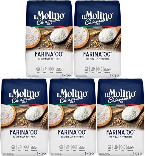 il Molino Chiavazza Type 00 Soft Wheat Flour 1kg - Pack of 5 - Multipurpose Flour | Ideal for Cakes, Breads, Pizza & Fresh Pasta