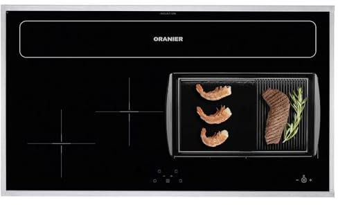 Oranier FlexX-Induktion KXI 1092 - Induktionskochfeld 90 cm mit Abluft-Umluft Kochfeldabzug & halb-gerillte Grillplatte & Edelstahl Kochfeldrahmen