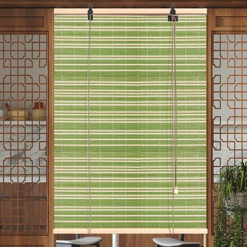 Sh000ad Grüne Bambus-Rollo,Raffrollos,Natur Holzrollo Für Fenster,60% Blickdicht,Sichtschutz Sonnenschutz Bambusrollo Jalousie Für Innen-/Außen,Balkon,Anpassbare,Breite x Höhe (60cm x 150cm)