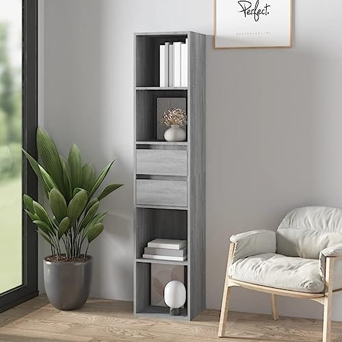 QJBSAVVA Bücherregal, Blumenregal Sideboard Leiterregal Trofast Regal Geeignet für Balkon Flur Schlafzimmer Badezimmer Grau Sonoma 36x30x171 cm Holzwerkstoff