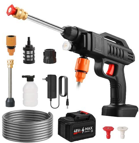 Akku Hochdruckreiniger, 21V 70Bar Tragbarer Hochdruckreiniger, 30000mAh Mobiler Hochdruckreiniger mit Multifunktionale Druckdüse, Schaumsprüher, für Auto, Terrasse, Fenster, Rasen (30000mAh)